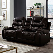 Diamond tufted brown faux leatheratte power recliner loveseat