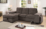 Multi-functional button tufted warm gray fabric sectional sofa