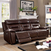 Brown luxurious leather transitional power recliner sofa