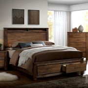 Oak wooden finish bed w/ bookcase / footboard storage main photo