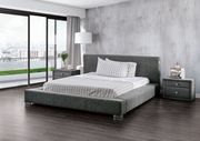 Ultra low-profile modern dark gray fabric platform bed main photo