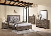 Natural tone button tufted headboard rustic platfrom bed