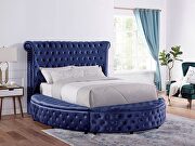 Blue padded flannelette fabric glam style king bed main photo