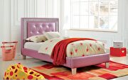 Purple leatherette and solid wood contemporary bed main photo