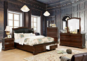 Brown cherry camelback design platform bed w/ storage