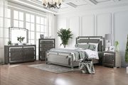 Mirrored panels / gray fabric modern queen bed