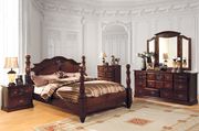 Traditional style glossy dark pine finish king bed main photo