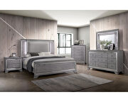 Gray padded headboard w/ led light trim contemporary bed