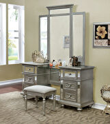 Silver finish glam style vanity and stool set