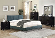 Ennis (Blue) Dark blue linen-like fabric curved top headboard contemporary bed