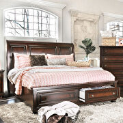 Dark cherry finish traditional style king bed w/ storage main photo