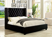 Dark gray fully upholstered frame transitional king bed