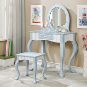 Blue & white finish contemporary vanity and stool set