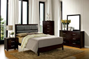 Biscuit-style design padded espresso leatherette headboard bed
