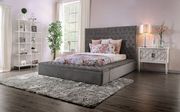 Storage button tufted gray fabric king bed main photo