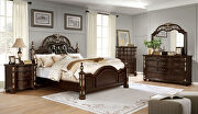 Brown cherry/ espresso button tufted padded headboard bed main photo