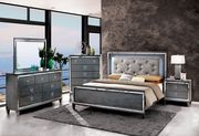 Gray contemporary style king bed w/ mirrored accents main photo