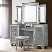 Silver contemporary tri-fold mirror style vanity and stool set