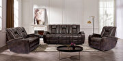Rich dark brown faux leather power recliner sofa main photo