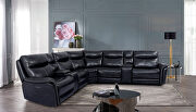 Sleek design dark navy grain leather power recliner sectional sofa main photo