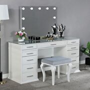 Luminous white glam mirror style vanity and stool set