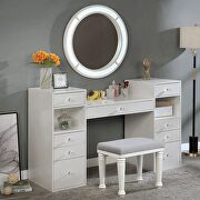 Yasmine (White) Luminous white glam mirror style vanity and stool set