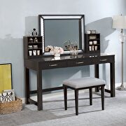 Stephanie (Gray) Obsidian gray glam mirror style vanity and stool set