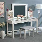 Stephanie (White) Luminous white glam mirror style vanity and stool set