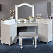 Luminous white glam mirror style vanity and stool set