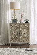 Antique white polyresin floral design wine cabinet