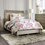 Beige fabric headboard polyresin floral design king bed main photo