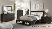 Dark gray/ beige padded headboard w/ nailhead trim bed