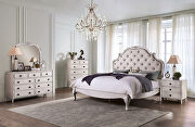 Antique white wood finish floral accents bed
