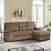 AA004 (Brown) Brown fabric upholstery sleeper sectional sofa with storage chaise and cup holder