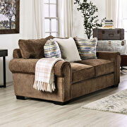 Solid construction and plush polyester-blend upholstery loveseat