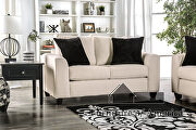 Ivory upholstery and black throw pillows loveseat main photo