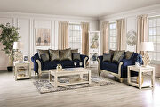Lustrous soft chenille and distressed natural ivory-finished wood sofa main photo