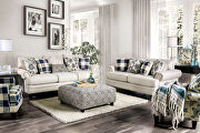 Ivory linen-like fabric transitional sofa