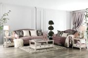 Blush pink velvet like fabric sloped arms sofa