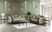 Traditional style gray fabric sofa / wood trim