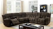 Brown flannelette fabric oversized recliner sectional main photo