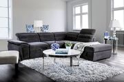 Gray chenille fabric bed/storage sectional main photo