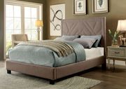 SImple casual brown linen-like fabric queen bed main photo