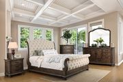 Button tufted headboard bed in traditional style
