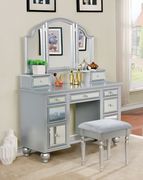 Silver glam style vanity and stool set main photo