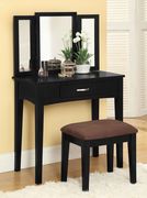 Potterville (Black) Rectangular mirror style vanity and stool set
