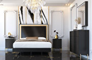 Stylish dark gray glam style queen bed w/ light