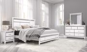 Affordable white contemporary bed w/ mirrored accents main photo