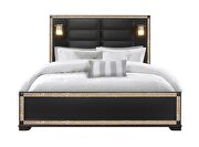Gold / black king size bed with lamps in glam style main photo