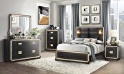 Gold / black queen size bed with lamps in glam style